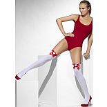 <strong>Чулки медсестрички с красными бантами</strong> <br />
Белые чулочки на резинке, украшенные красными бантами, станут прекрасным дополнением к костюму медсестры. <div class="charTableblock"><div><span>Размер</span>: S (42-44); M (44-46); L (46-48)</div><div><span>Цвет</span>: белый</div><div><span>Производитель</span>: Fever, Великобритания</div><div><span>В наличии</span>: S-M-L, белый с красным</div></div> Чулки медсестрички с красными бантами
Белые чулочки на резинке, украшенные красными бантами, станут прекрасным дополнением к костюму медсестры.