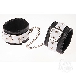 Оковы кожаные черные с белым широким ремешком, соединенные цепочкой длиной 35см 3072-13 Оковы кожаные черные с белым широким ремешком, соединенные цепочкой длиной 35см 3072-13