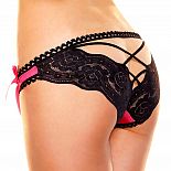 <strong>Ажурные трусики с декоративной шнуровкой на попке</strong> <br />
Оригинальные трусики с бантом приятно прилегают к телу. <div class="charTableblock"><div><span>Размер</span>: S (42-44); M (44-46); L (46-48)</div><div><span>Цвет</span>: черный; красный, розовый</div><div><span>Производитель</span>: Hustler Lingerie, США</div><div><span>В наличии</span>: S-M, черный; M-L, черный; S-M, розовый с черным; M-L, розовый с черным</div></div> Ажурные трусики с декоративной шнуровкой на попке
Оригинальные трусики с бантом приятно прилегают к телу.