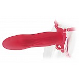    Vibrating 9"" Hollow Strap-On Red 
