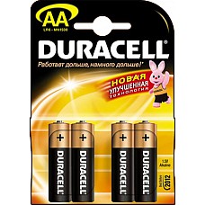Батарейки AA Duracel New LR6 4 шт 
Пальчиковые батарейки типа АА DURACELL алкалиновые.