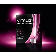 Ультратонкие презервативы VITALIS premium №3 Super thin - 3 шт. 
Презерватив из натурального каучукового  латекса, ультратонкий, с силиконовой смазкой и накопителем.