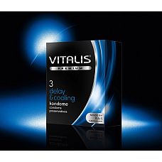 Презервативы VITALIS premium №3 delay  cooling с охлаждающим эффектом - 3 шт. 
Презерватив из натурального каучукового  латекса, с охлаждающей смазкой и  накопителем.