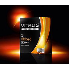 Ребристые презервативы VITALIS premium №3 Ribbed - 3 шт. 
Презерватив из натурального каучукового  латекса, ребристый, с силиконовой смазкой и накопителем.