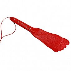 Красная хлопалка в форме ступни 
Девайс в виде кожаной пластины в форме ступни с жёсткой рукоятью.