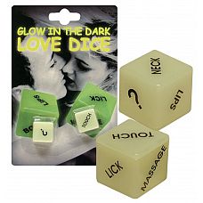 Кубики для любовных игр Glow-in-the-dark с надписями на английском 
Два кубика для интересного вечера! На одном кубике нарисованы части тела, на другом команды.