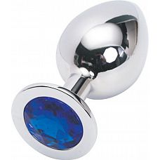 Анальная пробка серебро со вставкой синий страз 9,5х4см L 47018-2-MM 
