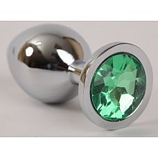 Анальная пробка серебряная с зеленым кристаллом 3,4х8,2 47046-1-MM 
