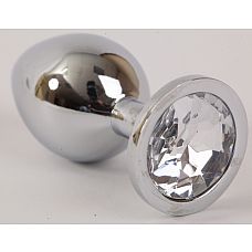 Анальная пробка серебряная с прозрачным кристаллом L 9,5х4см 47064-2-MM 
