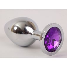 Анальная пробка серебряная с фиолетовым кристаллом 3,4х8,2 47020-1-MM 
