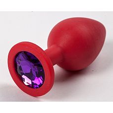 Пробка силиконовая  красная с фиолетовым стразом 9,5х4см 47115-2-MM 
