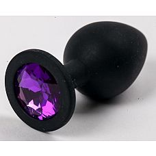 Пробка силиконовая черная с фиолетовым стразом 9,5х4см 47121-2-MM 
