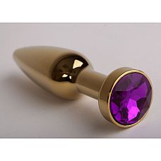 Золотистая анальная пробка с фиолетовым кристаллом - 11,2 см. 
Металлическая пробка с ограничительным основанием для безопасного использования.