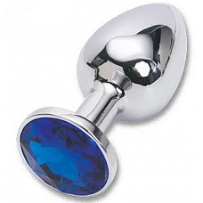 Анальная пробка серебро со вставкой синий страз S 47018-MM 
"Анальная пробка изготовлена из медицинской стали с позолотой.