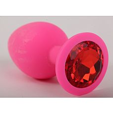 Пробка силиконовая розовая с алым кристаллом 9,5х4см 47083-2MM 
