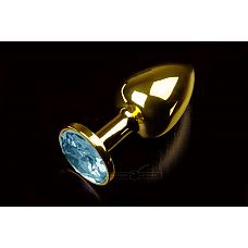 Маленькая золотистая анальная пробка с круглым кончиком и голубым кристаллом - 7 см. 
Абсолютно безопасная анальная пробка с закругленным кончиком и прекрасным анатомическим дизайном.