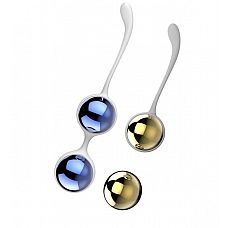 Синие и золотистые вагинальные шарики Nalone Yany 
Вагинальные шарики изготовлены из высококачественного металла, капсулы со шнурком - из силикона.