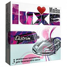 Ребристые презервативы Luxe Mini Box Экстрим - 3 шт. 
Вас возбуждает адреналин и экстремальные ощущения? Если да, то эти ребристые презервативы из латекса со смазкой  способны доставить яркие краски эмоций и сохранить ваше здоровье в безопасности.