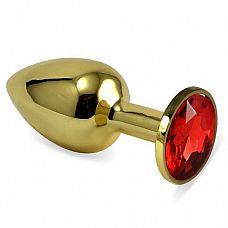 Золотистая анальная втулка с красным кристаллом - 7 см. 
Небольшая анальная втулка выполнена из металла и имеет размеры, подходящие для ношения и использования новичками.