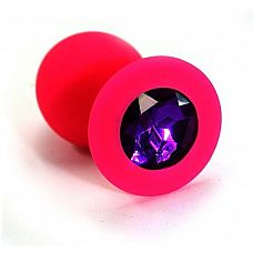 Розовая анальная втулка с фиолетовым кристаллом - 7,3 см. 
Гладенькая силиконовая пробка с кристаллом в ограничительном основании. 