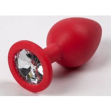 Красная анальная втулка с прозрачным кристаллом - 7,3 см. 
Гладенькая силиконовая пробка с кристаллом в ограничительном основании. 