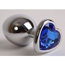 Серебристая анальная пробка с синим кристаллом-сердцем - 9 см. 
Анальная пробка под серебро с ярким кристаллом в форме сердечка внесет разнообразие в вашу интимную жизнь.