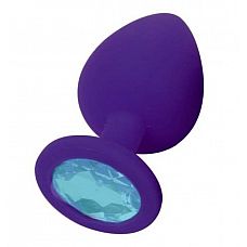 Фиолетовая силиконовая пробка с голубым кристаллом - 7,3 см. 
Гладенькая силиконовая пробка с кристаллом в ограничительном основании.