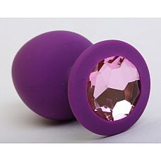 Фиолетовая силиконовая пробка с розовым кристаллом - 7,3 см. 
Гладенькая силиконовая пробка с кристаллом в ограничительном основании.