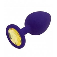 Фиолетовая силиконовая пробка с желтым кристаллом - 7,3 см. 
Гладенькая силиконовая пробка с кристаллом в ограничительном основании.
