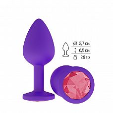 Фиолетовая силиконовая пробка с малиновым кристаллом - 7,3 см.  
Гладенькая силиконовая пробка с кристаллом в ограничительном основании.