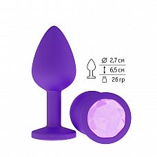 Фиолетовая силиконовая пробка с сиреневым кристаллом - 7,3 см. 
Гладенькая силиконовая пробка с кристаллом в ограничительном основании.