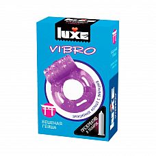 Фиолетовое эрекционное виброкольцо Luxe VIBRO  Бешеная гейша  + презерватив 
В каждой фирменной упаковке содержится презерватив в смазке с виброкольцом фиолетового цвета в комплекте.
