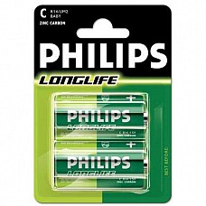 Батарейки C Philips Longlife R14 2 шт 
Батарейка-бочонок типа С Philips, алкалиновые.