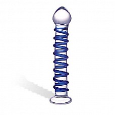 Стеклянный фаллоимитатор с голубой внешней спиралью, 18,5 см 
Кристально-прозрачное стекло тела стимулятора опоясано яркой-синей спиралью. Тонкий фаллос с объемной головкой подойдет для анальной или вагинальной стимуляции.