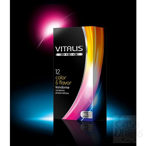 Фотография 1:  Цветные ароматизированные презервативы VITALIS premium №12 Color   flavor - 12 шт.