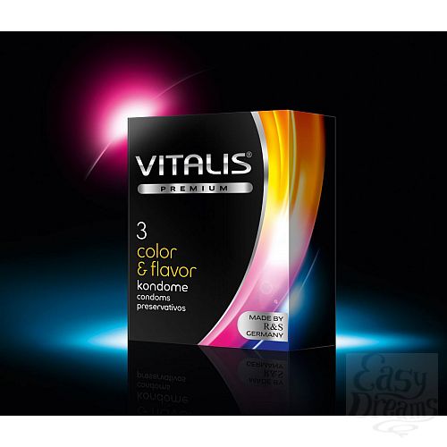 Фотография 1:  Цветные ароматизированные презервативы VITALIS premium №3 Color   flavor - 3 шт.