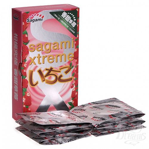 Фотография 1:  Презервативы Sagami Xtreme Strawberry c ароматом клубники - 10 шт.