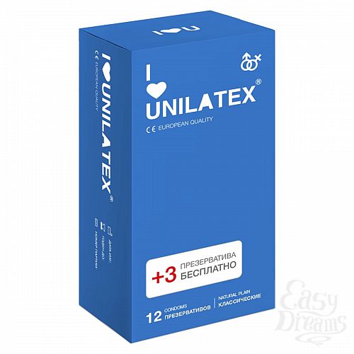 Фотография 1:  Классические презервативы Unilatex Natural Plain - 12 шт. + 3 шт. в подарок
