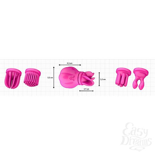 Фотография 2  Розовый клиторальный стимулятор Caress с 5 заменяемыми насадками