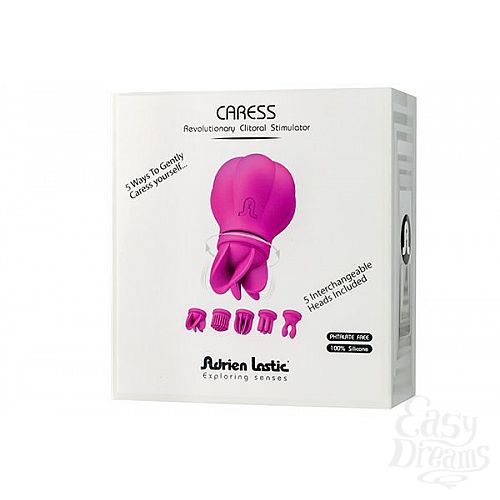 Фотография 3  Розовый клиторальный стимулятор Caress с 5 заменяемыми насадками