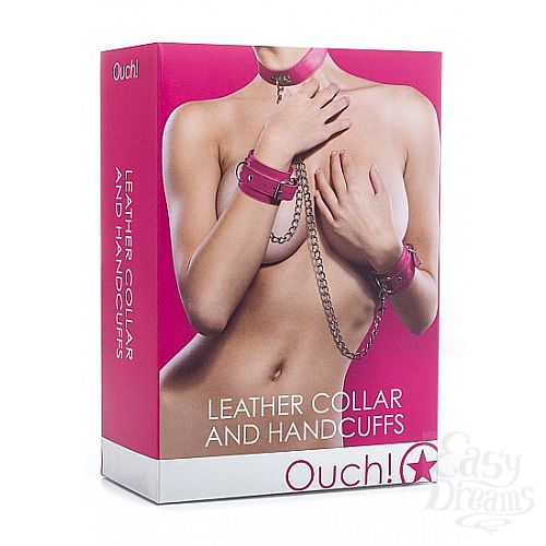  2 Shotsmedia    Leather Collar and Handcuffs Pink SH-OU100PNK
