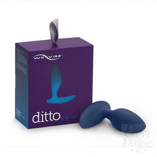 Фотография 1:  Синяя анальная пробка для ношения Ditto с вибрацией и пультом ДУ - 8,8 см.