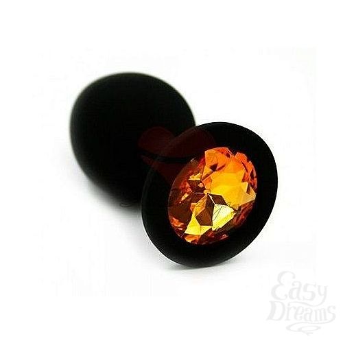 Фотография 1:  Чёрная анальная втулка с оранжевым кристаллом - 7,3 см.