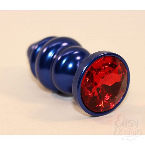 Фотография 2  Синяя рифлёная пробка с красным кристаллом - 7,3 см.