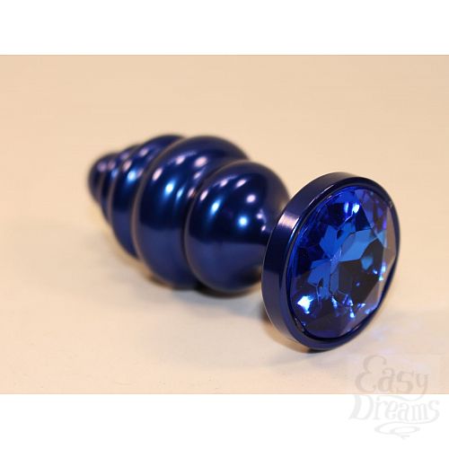 Фотография 2  Синяя рифлёная пробка с синим кристаллом - 7,3 см.