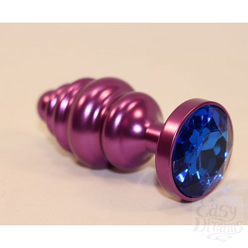 Фотография 2  Фиолетовая рифленая пробка с синим кристаллом - 7,3 см.