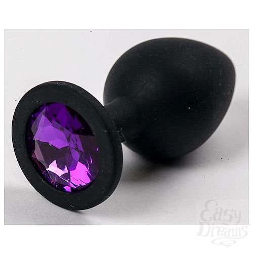 Фотография 1:  Чёрная анальная втулка с фиолетовым кристаллом - 7,3 см.