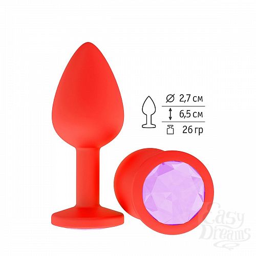 Фотография 1:  Красная анальная втулка с сиреневым кристаллом - 7,3 см. 