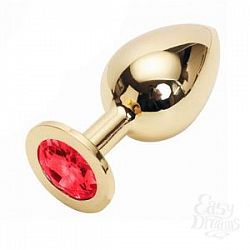 Анальная пробка Butt Plug Gold Large с рубиновым камнем Анальная пробка Butt Plug Gold Large с рубиновым камнем