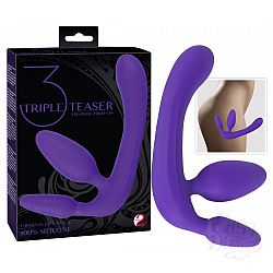  Фиолетовый безремневой страпон с двумя пробками